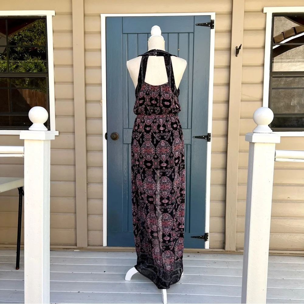 Free People Black and Pink Boho Lace-Trim Maxi Dress Women Size 4